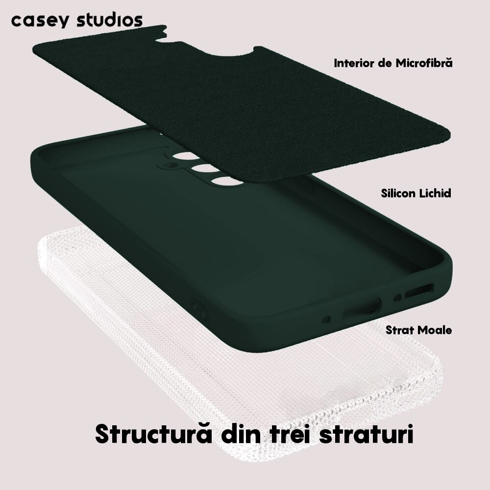 Husa CASEY STUDIOS™ compatibila cu Samsung Galaxy A54, Soft Silicone Premium, Microfibra in Interior, de Protectie, Ultra Slim, pentru Incarcare Wireless, Margini Ridicate pentru Protectia Ecranului si a Camerelor, Verde inchis