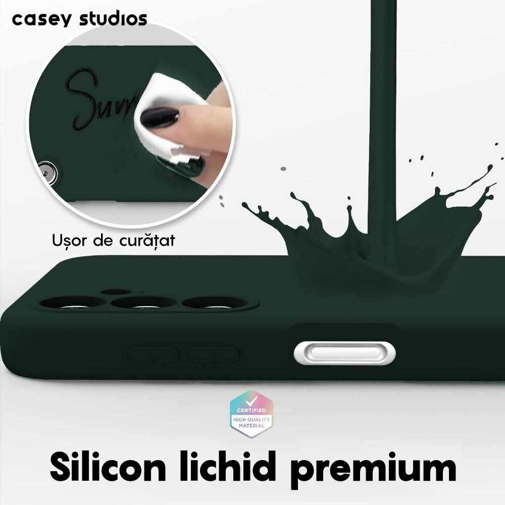 Husa CASEY STUDIOS™ compatibila cu Samsung Galaxy A54, Soft Silicone Premium, Microfibra in Interior, de Protectie, Ultra Slim, pentru Incarcare Wireless, Margini Ridicate pentru Protectia Ecranului si a Camerelor, Verde inchis