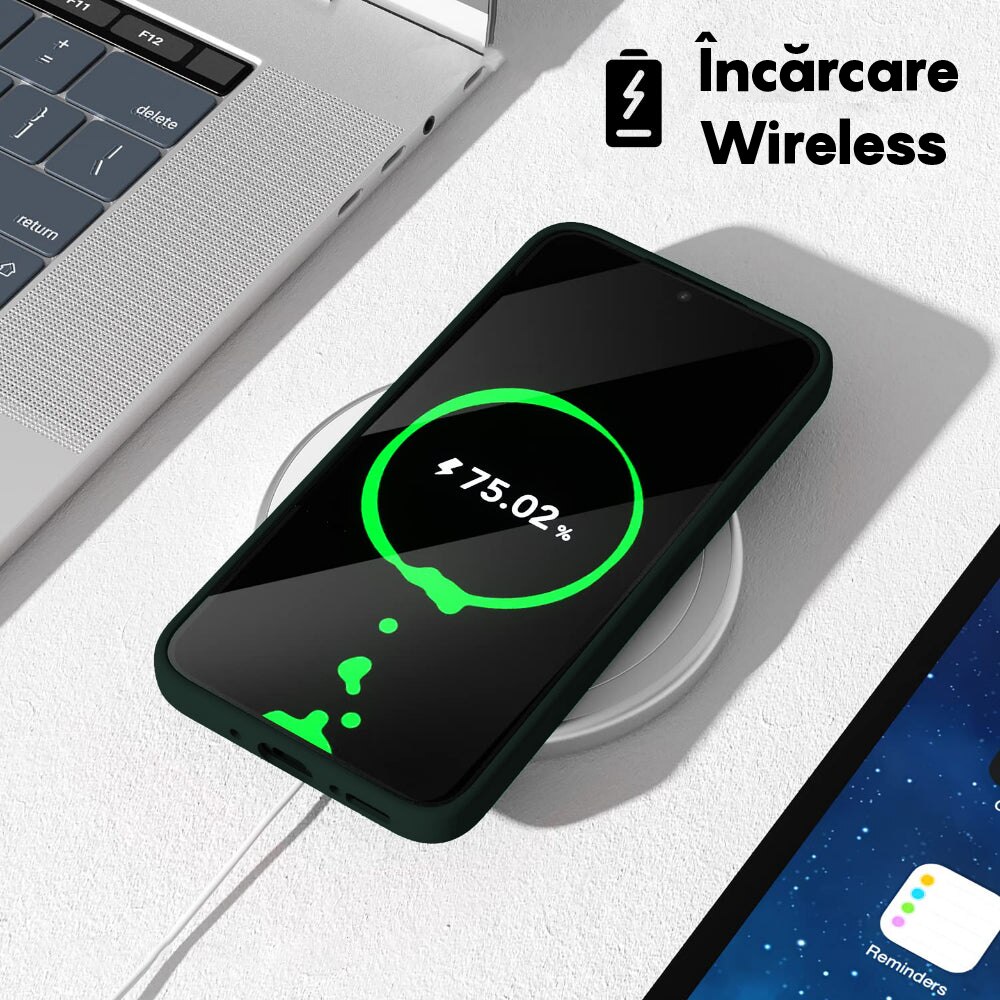 Husa CASEY STUDIOS™ compatibila cu Samsung Galaxy A54, Soft Silicone Premium, Microfibra in Interior, de Protectie, Ultra Slim, pentru Incarcare Wireless, Margini Ridicate pentru Protectia Ecranului si a Camerelor, Verde inchis
