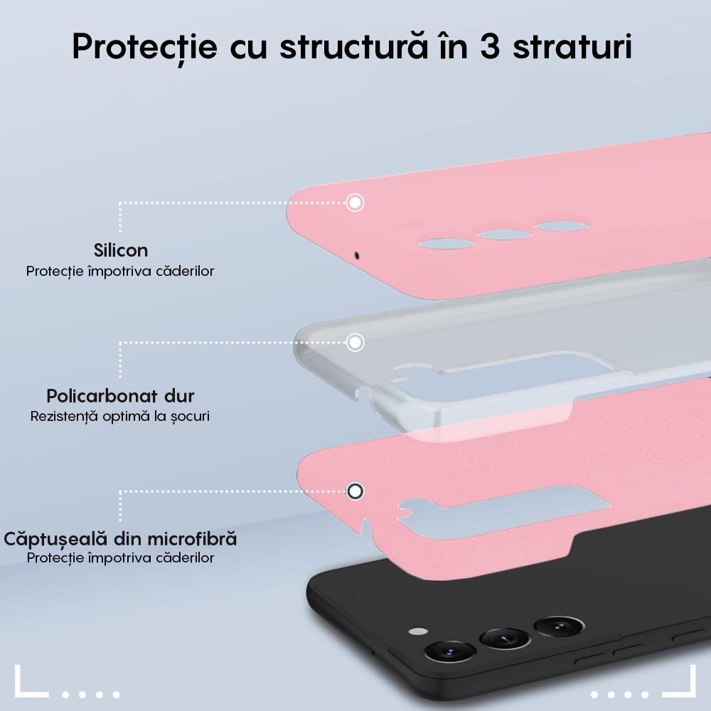 Husa CASEY STUDIOS™ compatibila cu Samsung Galaxy S22, Soft Silicone Premium, Microfibra in Interior, de Protectie, Ultra Slim, pentru Incarcare Wireless, Margini Ridicate pentru Protectia Ecranului si a Camerelor, Roz