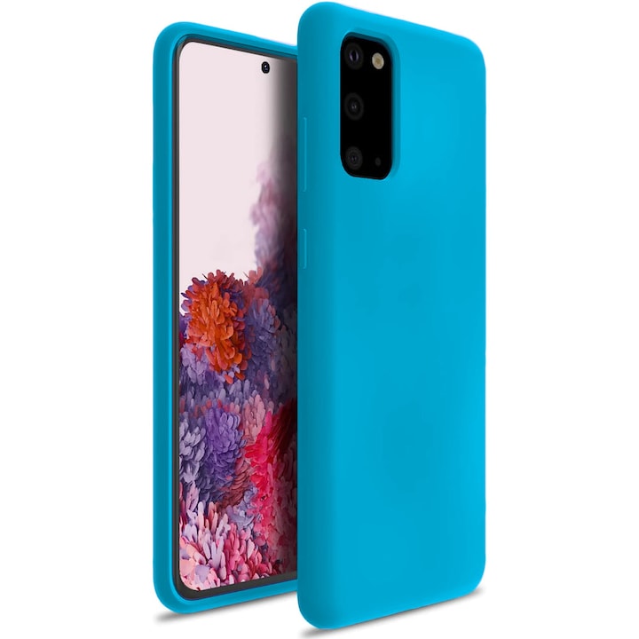Husa CASEY STUDIOS™ compatibila cu Samsung Galaxy S20, Soft Silicone Premium, Microfibra in Interior, de Protectie, Ultra Slim, pentru Incarcare Wireless, Margini Ridicate pentru Protectia Ecranului si a Camerelor, Albastru aquamarin