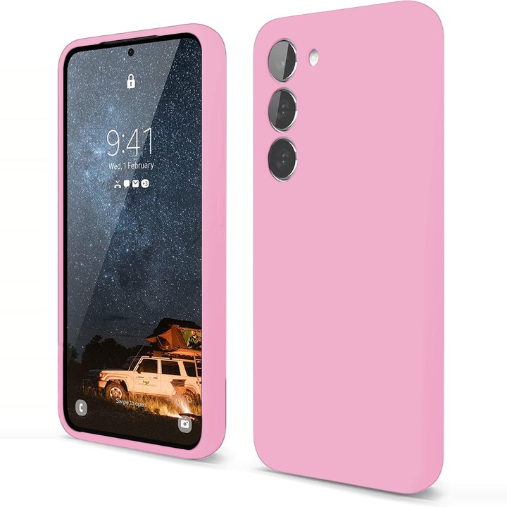 Husa CASEY STUDIOS™ compatibila cu Samsung Galaxy S23 Plus, Soft Silicone Premium, Microfibra in Interior, de Protectie, Ultra Slim, pentru Incarcare Wireless, Margini Ridicate pentru Protectia Ecranului si a Camerelor, Roz