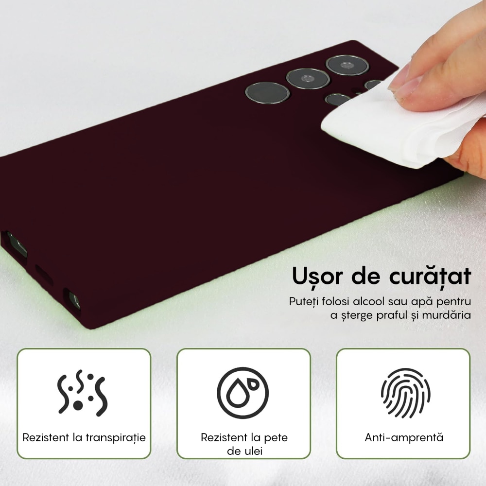 Husa CASEY STUDIOS™ compatibila cu Samsung Galaxy S24 Ultra, Soft Silicone Premium, Microfibra in Interior, pentru Incarcare Wireless, Margini Ridicate pentru Protectia Ecranului si a Camerelor, Bordeaux