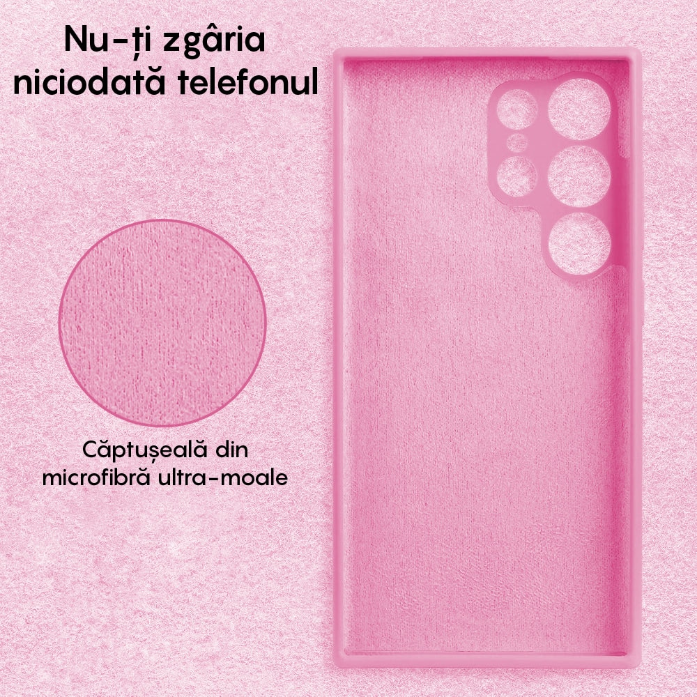 Husa CASEY STUDIOS™ compatibila cu Samsung Galaxy S23 Ultra, Soft Silicone Premium, Microfibra in Interior, de Protectie, Ultra Slim, pentru Incarcare Wireless, Margini Ridicate pentru Protectia Ecranului si a Camerelor, Roz