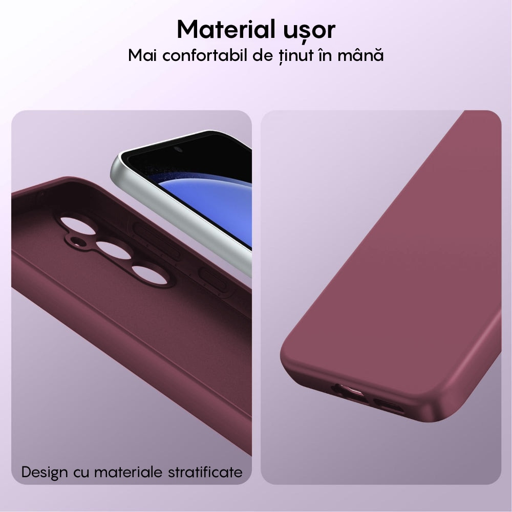 Husa CASEY STUDIOS™ compatibila cu Samsung Galaxy S24, Soft Silicone Premium, Microfibra in Interior, de Protectie, Ultra Slim, pentru Incarcare Wireless, Margini Ridicate pentru Protectia Ecranului si a Camerelor, Bordeaux