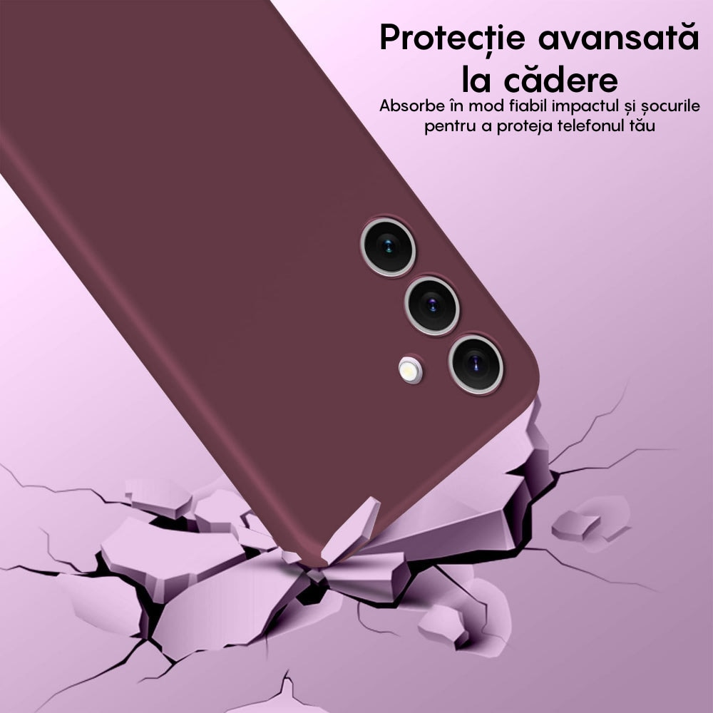Husa CASEY STUDIOS™ compatibila cu Samsung Galaxy S24, Soft Silicone Premium, Microfibra in Interior, de Protectie, Ultra Slim, pentru Incarcare Wireless, Margini Ridicate pentru Protectia Ecranului si a Camerelor, Bordeaux
