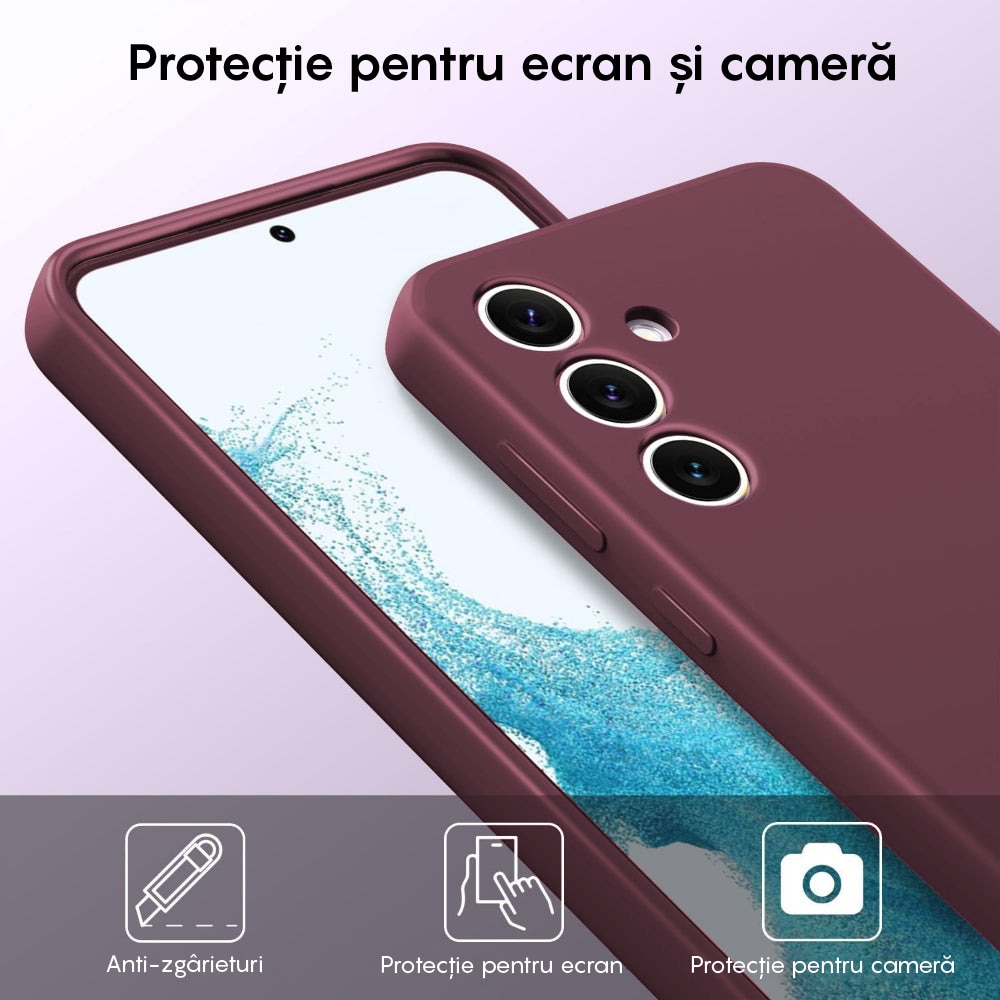 Husa CASEY STUDIOS™ compatibila cu Samsung Galaxy S24, Soft Silicone Premium, Microfibra in Interior, de Protectie, Ultra Slim, pentru Incarcare Wireless, Margini Ridicate pentru Protectia Ecranului si a Camerelor, Bordeaux