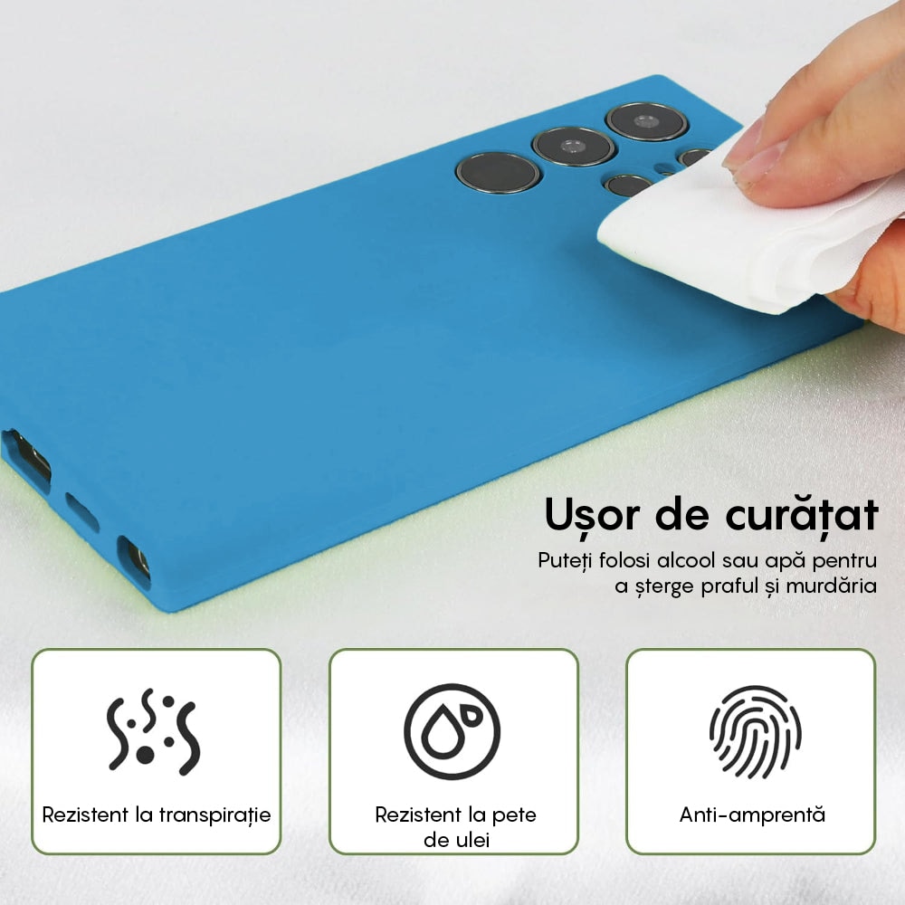 Husa CASEY STUDIOS™ compatibila cu Samsung Galaxy S24 Ultra, Soft Silicone Premium, Microfibra in Interior, de Protectie, Ultra Slim, pentru Incarcare Wireless, Margini Ridicate pentru Protectia Ecranului si a Camerelor, Albastru aquamarin