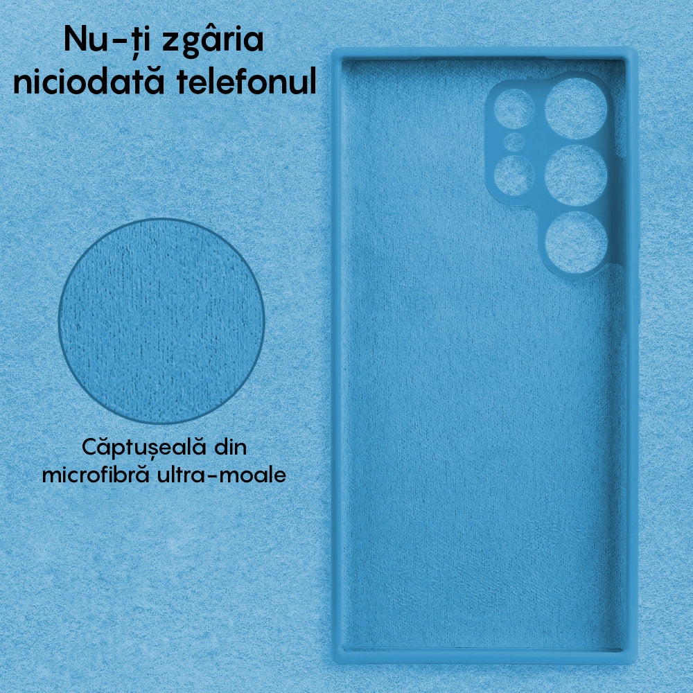Husa CASEY STUDIOS™ compatibila cu Samsung Galaxy S24 Ultra, Soft Silicone Premium, Microfibra in Interior, de Protectie, Ultra Slim, pentru Incarcare Wireless, Margini Ridicate pentru Protectia Ecranului si a Camerelor, Albastru aquamarin
