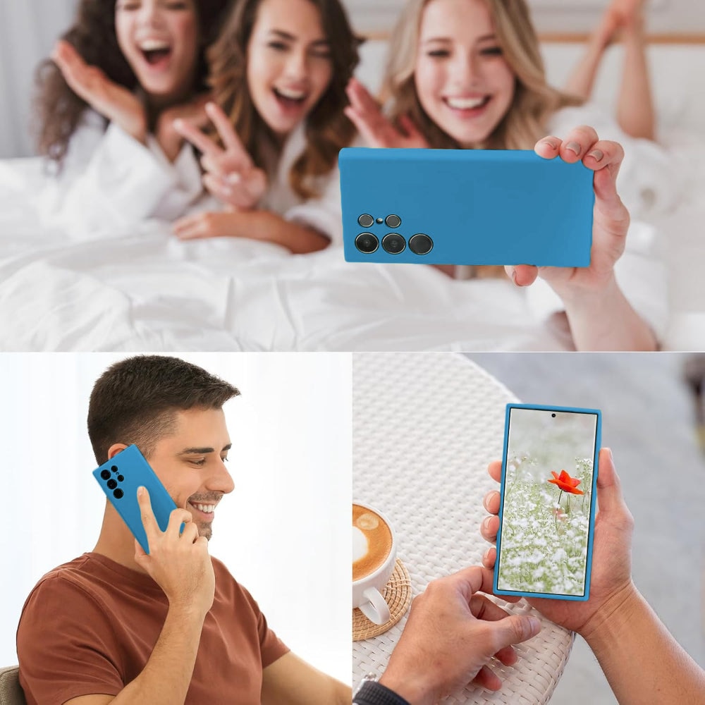 Husa CASEY STUDIOS™ compatibila cu Samsung Galaxy S24 Ultra, Soft Silicone Premium, Microfibra in Interior, de Protectie, Ultra Slim, pentru Incarcare Wireless, Margini Ridicate pentru Protectia Ecranului si a Camerelor, Albastru aquamarin