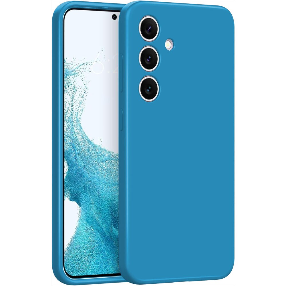 Husa CASEY STUDIOS™ compatibila cu Samsung Galaxy S24, Soft Silicone Premium, Microfibra in Interior, de Protectie, Ultra Slim, pentru Incarcare Wireless, Margini Ridicate pentru Protectia Ecranului si a Camerelor, Albastru aquamarin