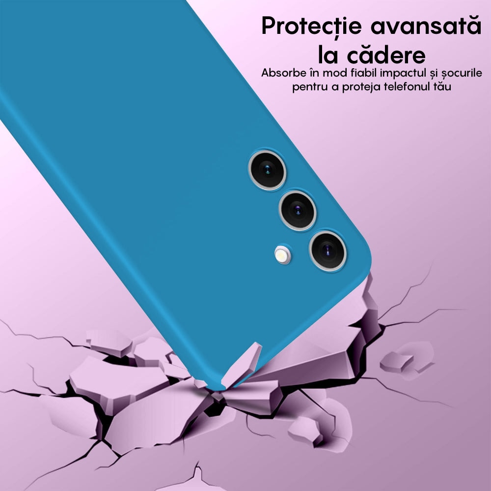 Husa CASEY STUDIOS™ compatibila cu Samsung Galaxy S24, Soft Silicone Premium, Microfibra in Interior, de Protectie, Ultra Slim, pentru Incarcare Wireless, Margini Ridicate pentru Protectia Ecranului si a Camerelor, Albastru aquamarin