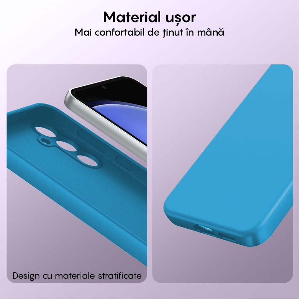 Husa CASEY STUDIOS™ compatibila cu Samsung Galaxy S24, Soft Silicone Premium, Microfibra in Interior, de Protectie, Ultra Slim, pentru Incarcare Wireless, Margini Ridicate pentru Protectia Ecranului si a Camerelor, Albastru aquamarin