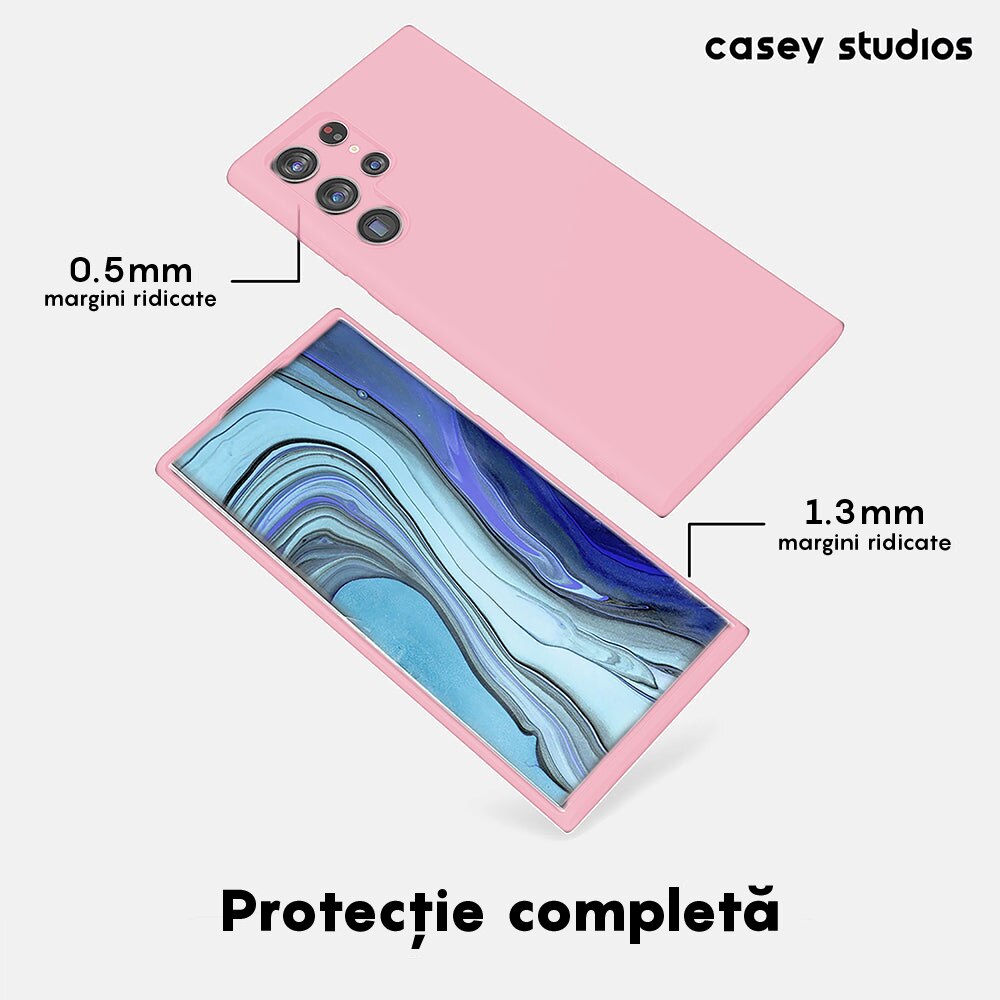 Husa CASEY STUDIOS™ compatibila cu Samsung Galaxy S22 Ultra, Soft Silicone Premium, Microfibra in Interior, de Protectie, Ultra Slim, pentru Incarcare Wireless, Margini Ridicate pentru Protectia Ecranului si a Camerelor, Roz
