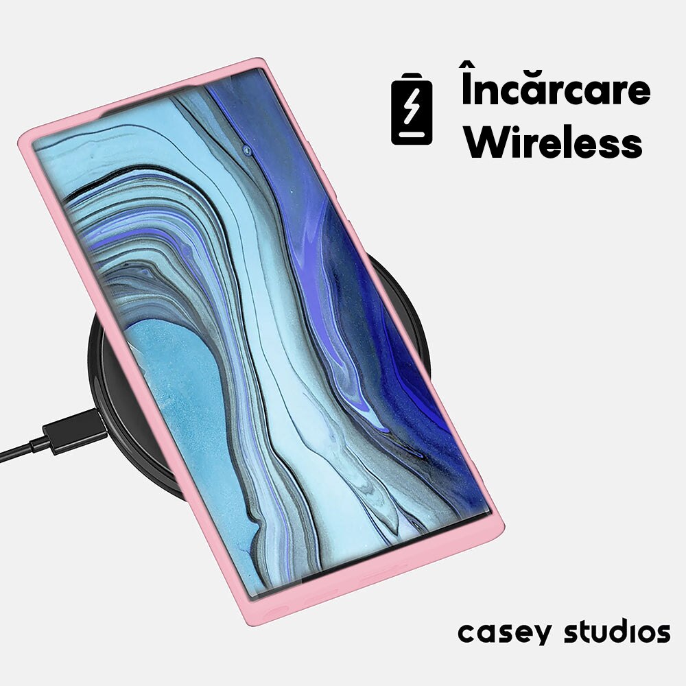 Husa CASEY STUDIOS™ compatibila cu Samsung Galaxy S22 Ultra, Soft Silicone Premium, Microfibra in Interior, de Protectie, Ultra Slim, pentru Incarcare Wireless, Margini Ridicate pentru Protectia Ecranului si a Camerelor, Roz