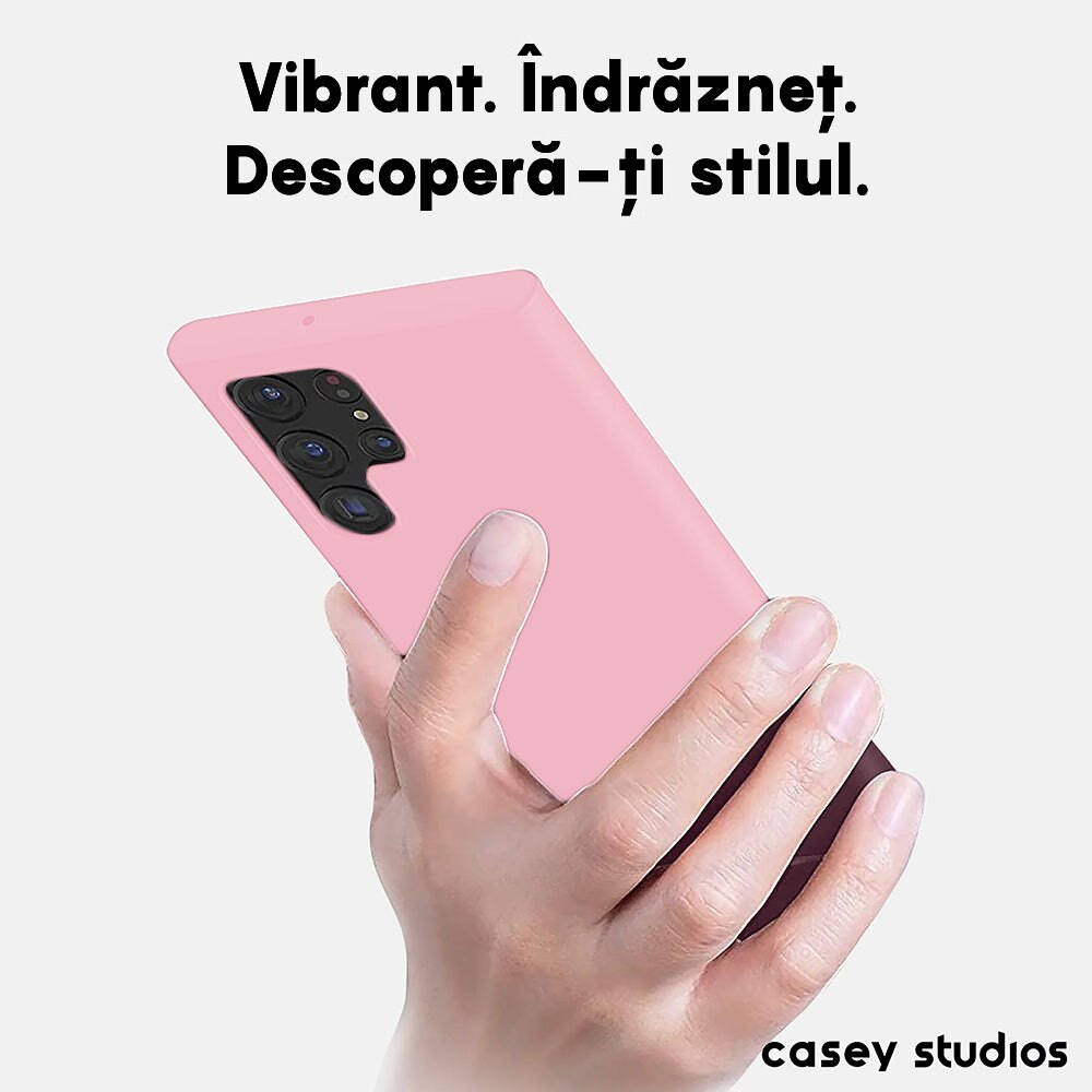 Husa CASEY STUDIOS™ compatibila cu Samsung Galaxy S22 Ultra, Soft Silicone Premium, Microfibra in Interior, de Protectie, Ultra Slim, pentru Incarcare Wireless, Margini Ridicate pentru Protectia Ecranului si a Camerelor, Roz