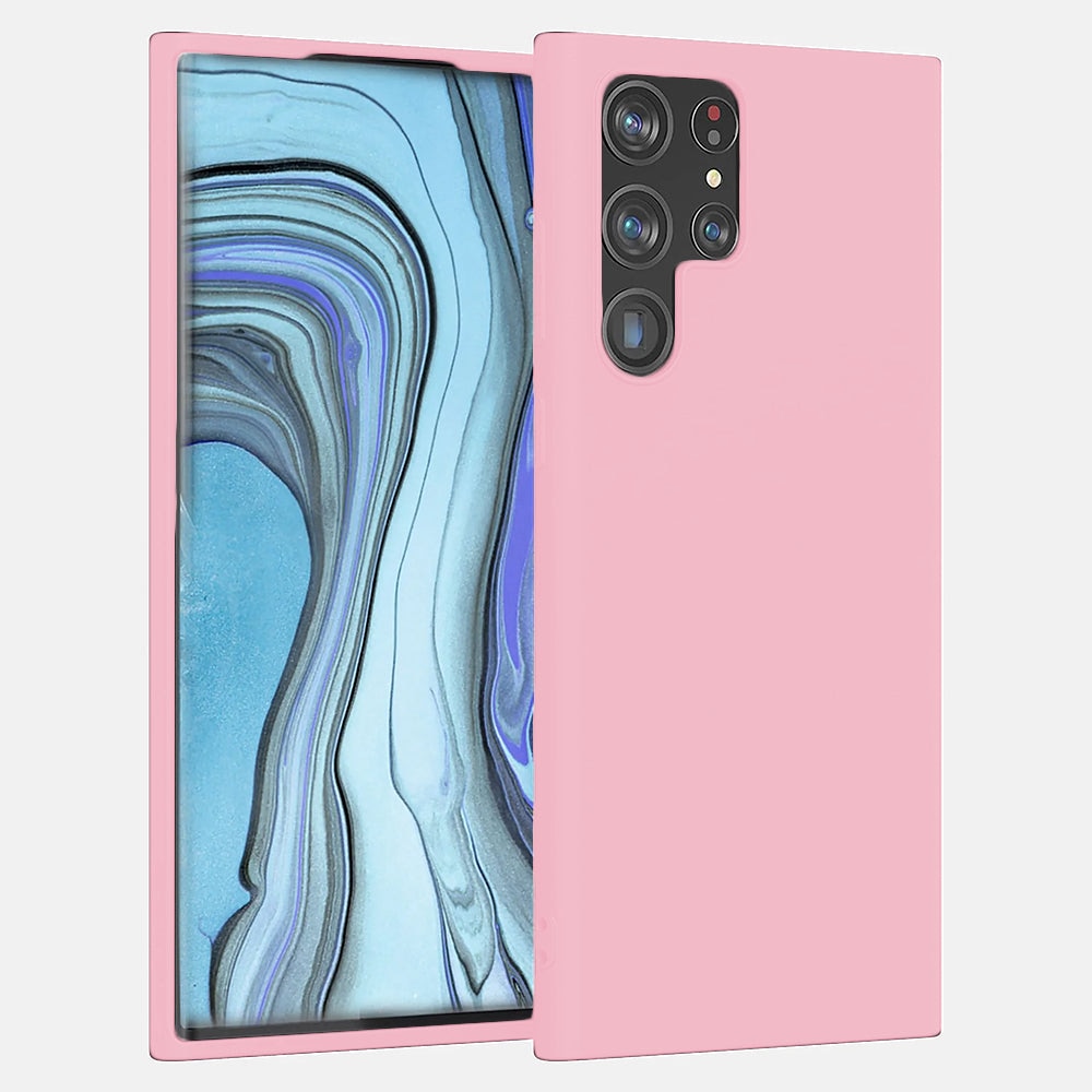 Husa CASEY STUDIOS™ compatibila cu Samsung Galaxy S22 Ultra, Soft Silicone Premium, Microfibra in Interior, de Protectie, Ultra Slim, pentru Incarcare Wireless, Margini Ridicate pentru Protectia Ecranului si a Camerelor, Roz