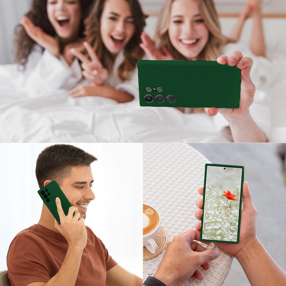 Husa CASEY STUDIOS™ compatibila cu Samsung Galaxy S24 Ultra, Soft Silicone Premium, Microfibra in Interior, de Protectie, Ultra Slim, pentru Incarcare Wireless, Margini Ridicate pentru Protectia Ecranului si a Camerelor, Verde inchis