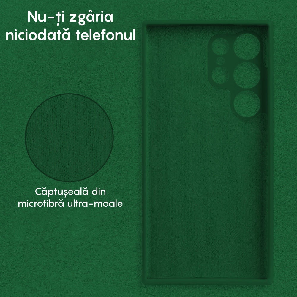 Husa CASEY STUDIOS™ compatibila cu Samsung Galaxy S24 Ultra, Soft Silicone Premium, Microfibra in Interior, de Protectie, Ultra Slim, pentru Incarcare Wireless, Margini Ridicate pentru Protectia Ecranului si a Camerelor, Verde inchis