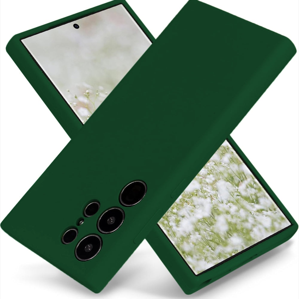 Husa CASEY STUDIOS™ compatibila cu Samsung Galaxy S24 Ultra, Soft Silicone Premium, Microfibra in Interior, de Protectie, Ultra Slim, pentru Incarcare Wireless, Margini Ridicate pentru Protectia Ecranului si a Camerelor, Verde inchis