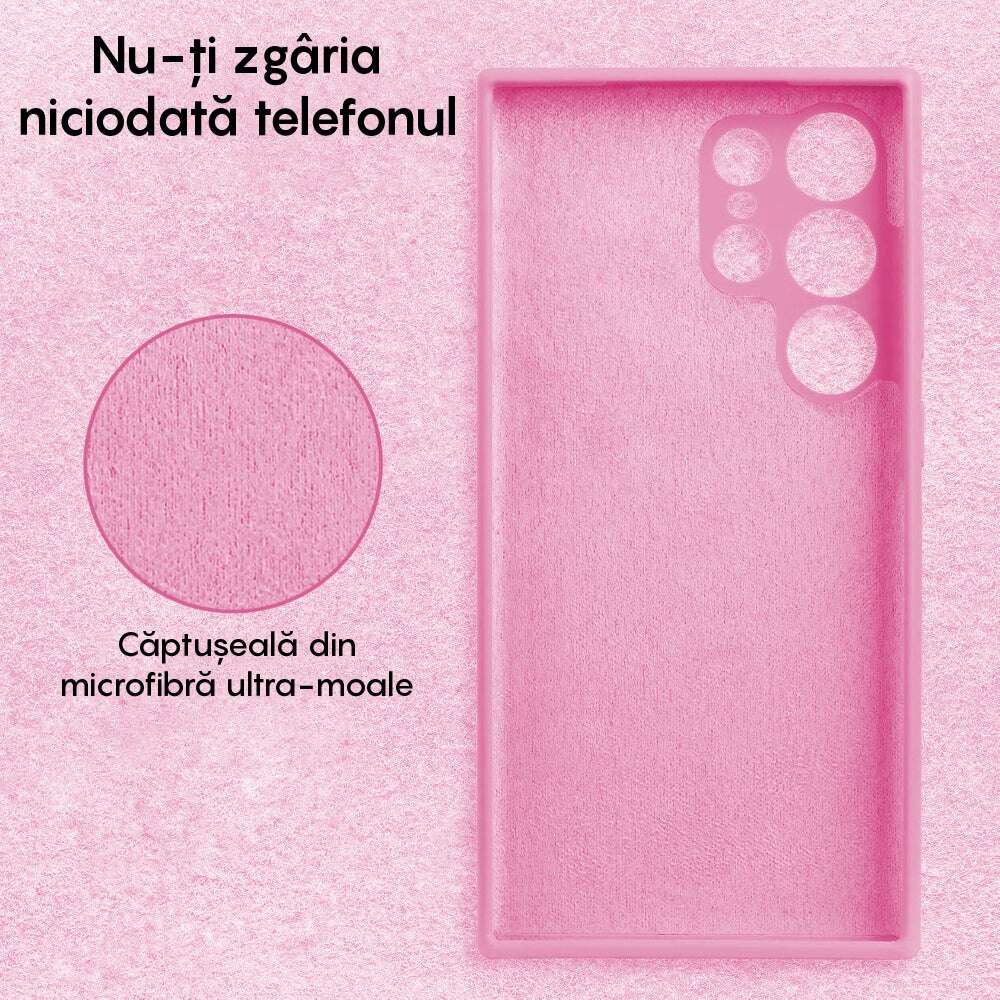 Husa CASEY STUDIOS™ compatibila cu Samsung Galaxy S24 Ultra, Soft Silicone Premium, Microfibra in Interior, de Protectie, Ultra Slim, pentru Incarcare Wireless, Margini Ridicate pentru Protectia Ecranului si a Camerelor, Roz