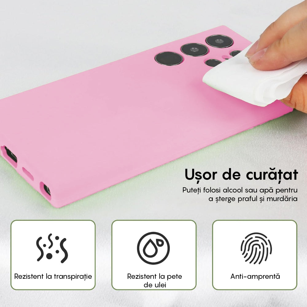 Husa CASEY STUDIOS™ compatibila cu Samsung Galaxy S24 Ultra, Soft Silicone Premium, Microfibra in Interior, de Protectie, Ultra Slim, pentru Incarcare Wireless, Margini Ridicate pentru Protectia Ecranului si a Camerelor, Roz