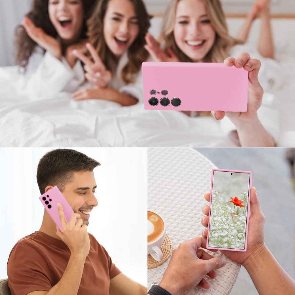 Husa CASEY STUDIOS™ compatibila cu Samsung Galaxy S24 Ultra, Soft Silicone Premium, Microfibra in Interior, de Protectie, Ultra Slim, pentru Incarcare Wireless, Margini Ridicate pentru Protectia Ecranului si a Camerelor, Roz