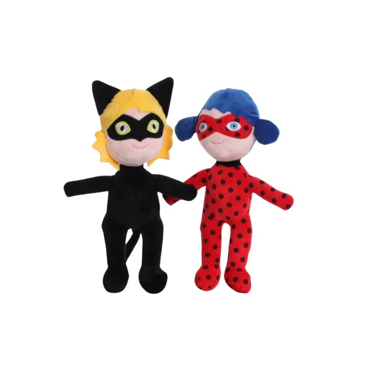Set 2 Mascote de plus, Miraculous, Motanul Noir si Buburuza, multicolor, 27 cm
