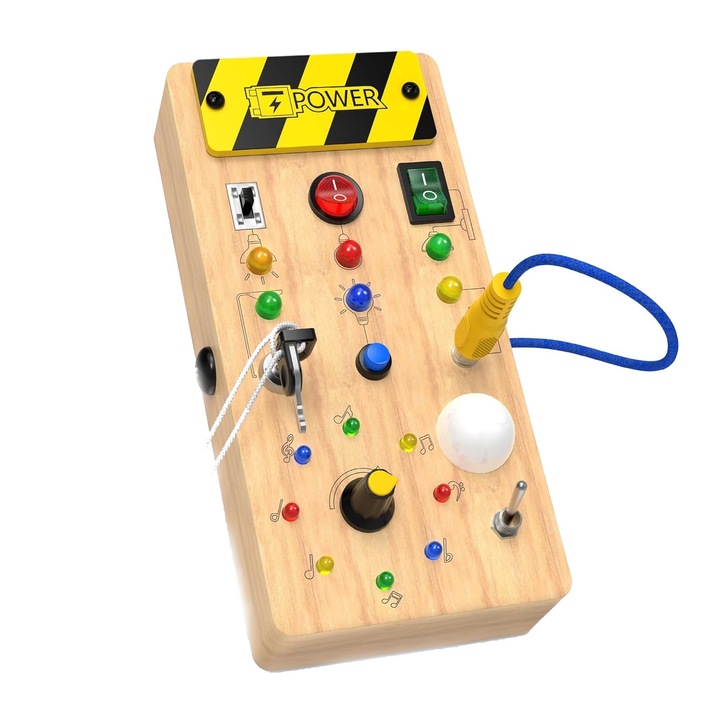 Jucarie Educativa Montessori pentru Copii, Axroad Mall, Cu Lumini LED, Sigur si durabil, Buton de comutare, Imbunatatiti coordonarea mana-ochi si abilitatile senzoriale ale copiilor, 21x12x5.5cm, Lemn, Multicolor