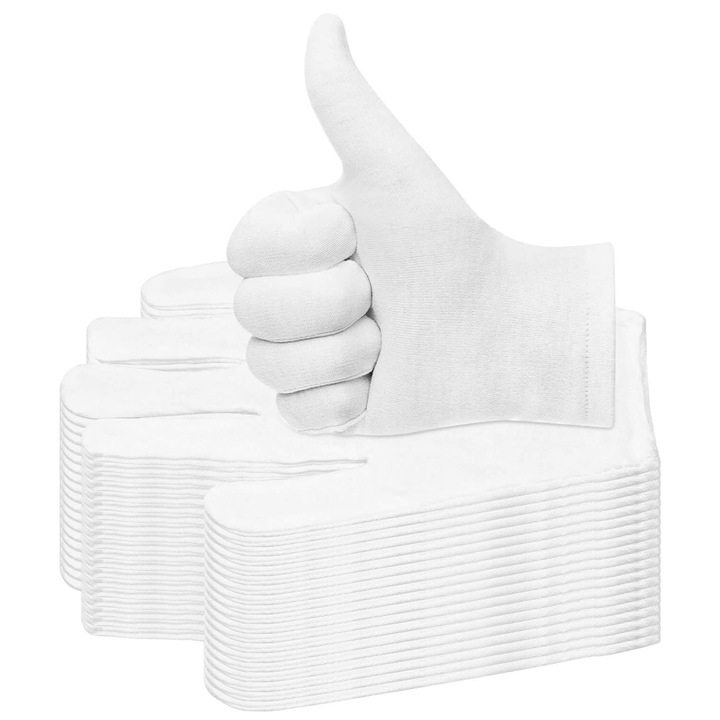 Комплект от 20 чифта ръкавици, Axroad Mall, Може да се пере, Универсален размер, Топли и дишащи, Абсорбират потта и разсейват топлината, Дебели и издръжливи, За тържествени случаи, кухня, фабрика, Памучни, 21.5 см, Бели