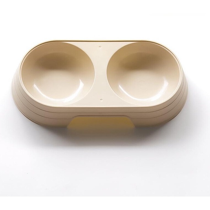 Castron dublu pentru animale, kaki, 23x12x3.7cm, 2 compartimente