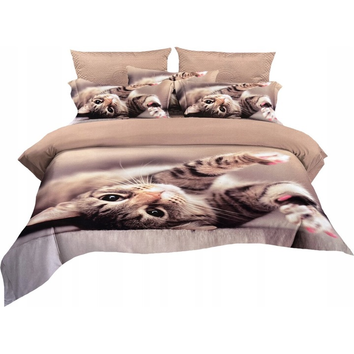 Детско спално бельо, Feretti, 140x200см, 2 калъфки за възглавници 70x80см, микро сатен, модел котка