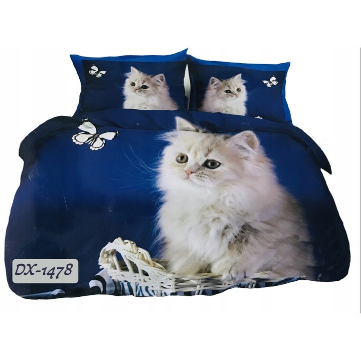 Lenjerie de pat Feretti, 160x200cm, 2 perne, 3D, pisici, set