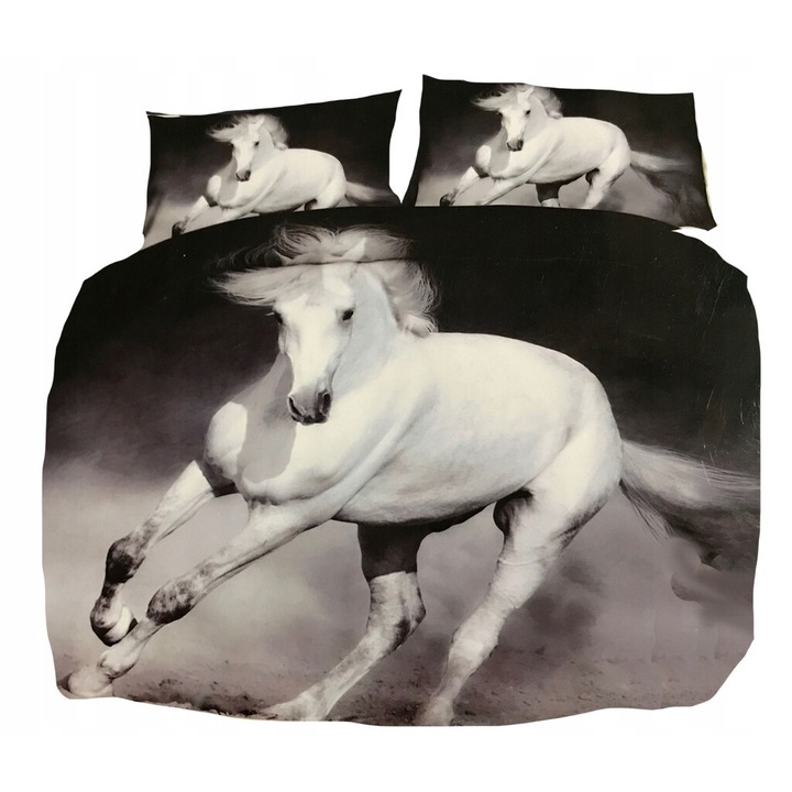 Lenjerie de pat pentru copii Feretti, 160x200cm, 2 perne 70x80cm, microfibra, neagra cu gri, set