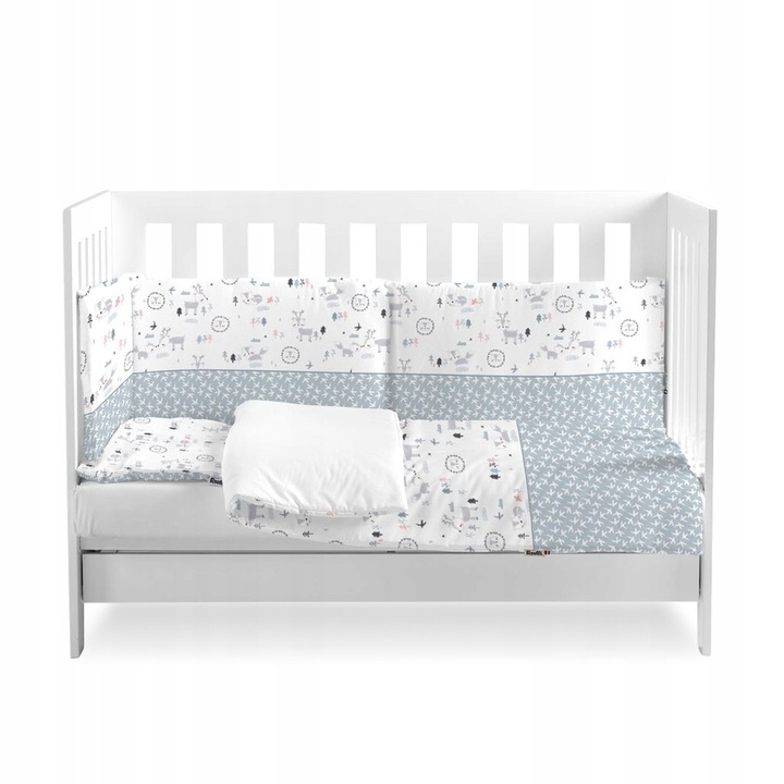 Детско спално бельо Feretti 5 части, пастелно сиво, 90x120см + защита 35x191см