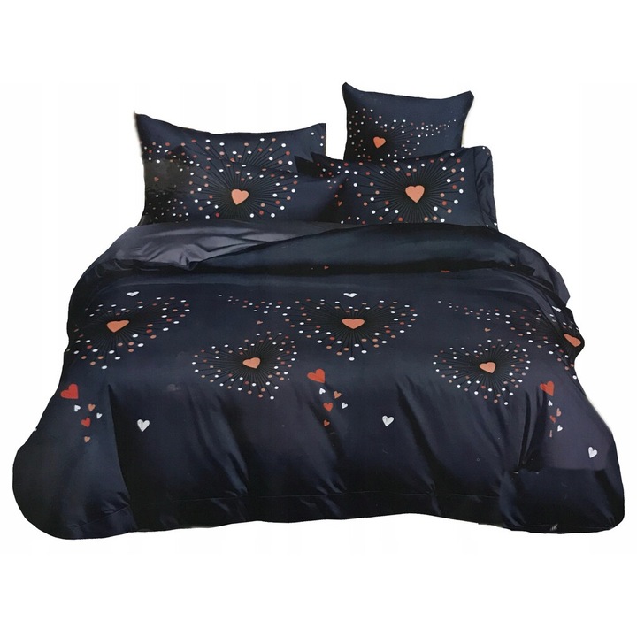 Lenjerie de pat, Feretti, set 160x200, microfibra, granat cu inimioare