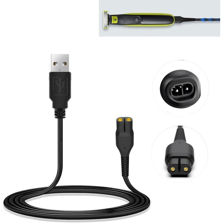 USB töltőkábel Philips OneBlade borotvához A00390, 1,2 m, fekete