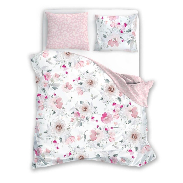 Ágynemű, Faro, Milagro, 160x200cm + 2x70x80cm, szatén, zöld, virágok