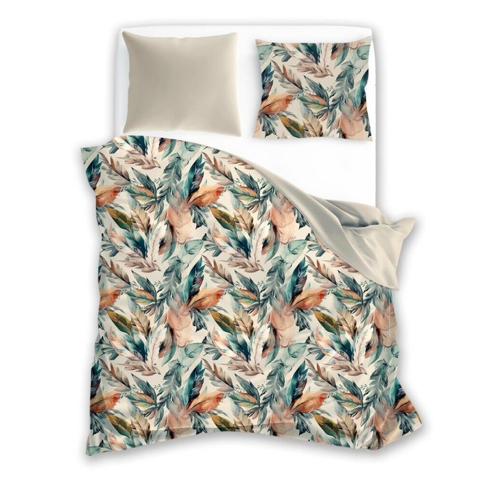 Ágynemű garnitúra 140x200cm + 70x80cm, Faro, Milagro, szatén, zöld, virágmintás