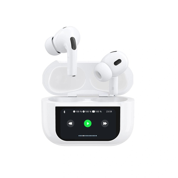 Безжични слушалки Dudao U19 Bluetooth 5.3, ANC, LED екран, Бял
