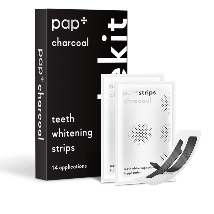 Aktív szén fogfehérítő csíkok készlete, Seafly®, peroxidmentes, fájdalommentes és érzéketlen, professzionális és biztonságos, hatékony a fogfehérítésben két hét alatt, alkalmas érzékeny fogakra/tea- és kávéfogyasztók számára, 14 tasak, 28 csík