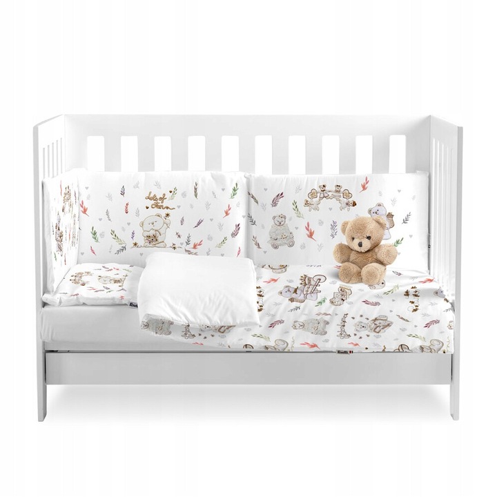 Set lenjerie de pat pentru copii Feretti, 5 piese, 90x120cm, hipoalergenica, naturala, bej