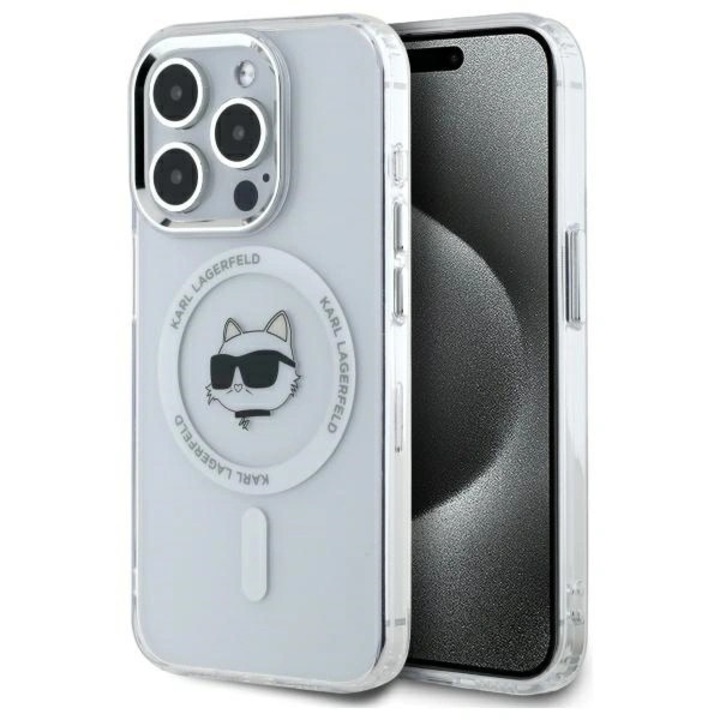 Husa telefon pentru Apple iPhone 15 Pro Max, Karl Lagerfeld, TPU, MagSafe, transparent/alb
