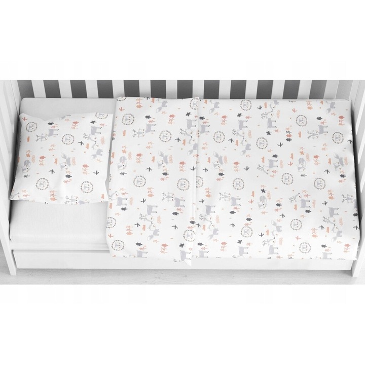 Комплект спално бельо Feretti, модел Forest, 2 части 75x100см + 30x40см, хипоалергичен, сиво-розов