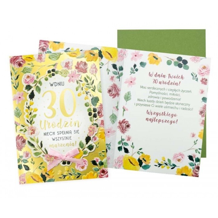 Karnet B6 Születésnap 30, Kukartka, flori, 16.6x11.7cm, borítékkal