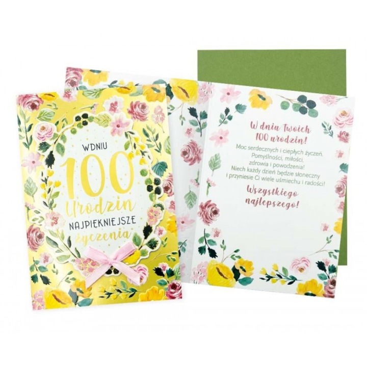 Karnet B6 Urodziny 100, Kukartka, flori, 16.6x11.7cm, cu envelopa