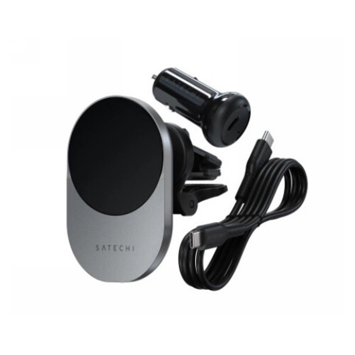 Satechi Qi2 15W безжично зарядно за кола, стойка за вентилация, антрацитно сиво