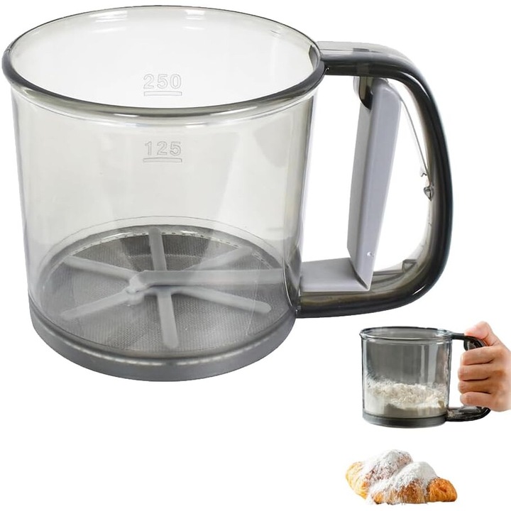 Сито за брашно ComResi® от неръждаема стомана, фина мрежа, 15x10x10cm, черно