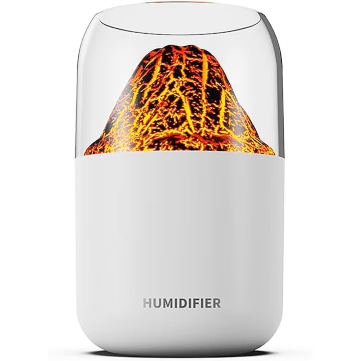 VarioShop® овлажнител за въздух, тип вулкан с дифузер и ароматерапия, RGB осветление, автоматично изключване, за спалня, офис, всекидневна, капацитет 300 мл, 14,5 х 8,5 см, бял
