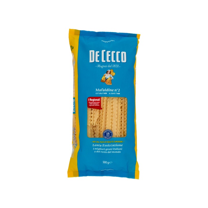 Paste Mafaldine N2, De Cecco, 500g, semolina de grau durum, Italia